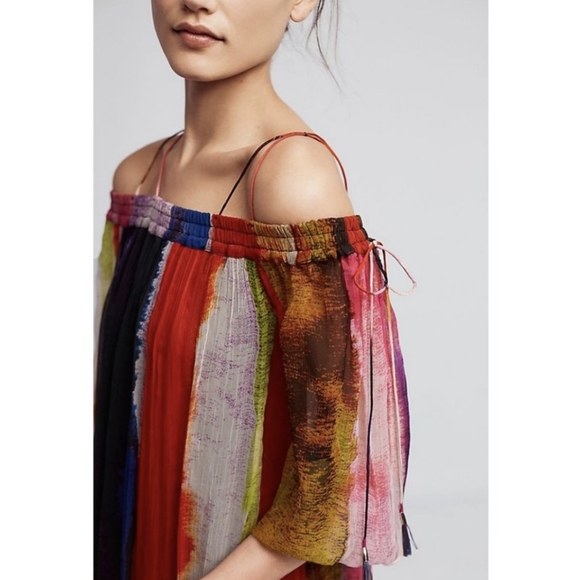 Floreat Multicolor Watercolor Off The Shoulder Tunic Dress - Picture 2 of 8